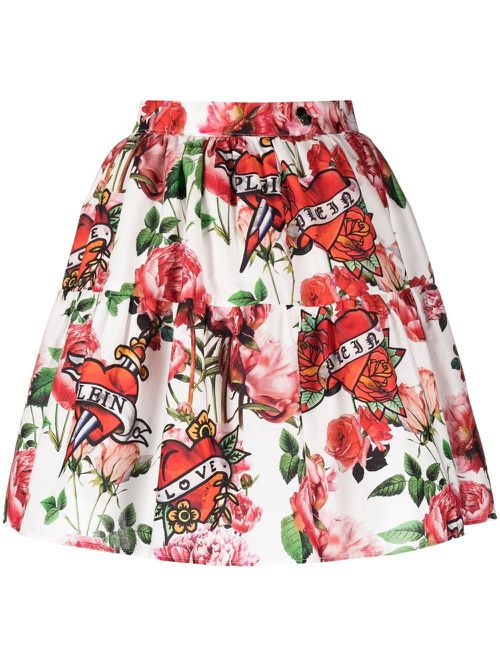 Floral pleated mini skirt - White