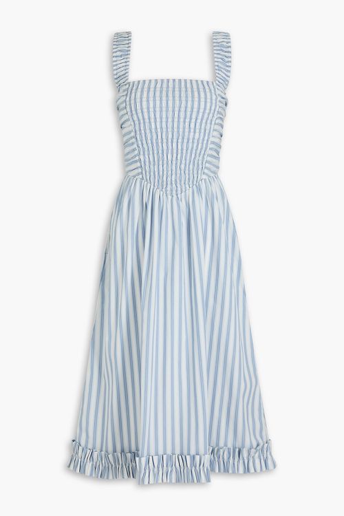 GANNI - Cutout striped cotton-poplin midi dress - Blue - DE 40