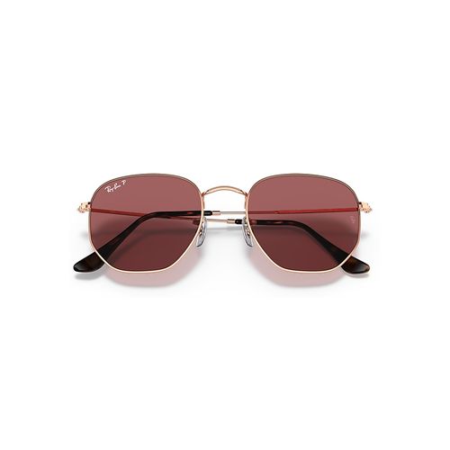 Ray-Ban Hexagonal Flat Lenses Sunglasses Rose Gold Frame Violet Lenses Polarized 51-21