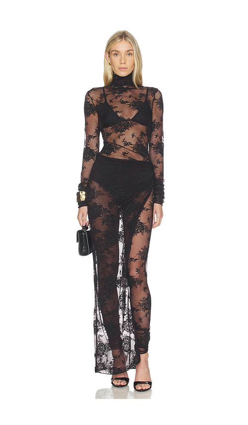 The Andamane Tessa Lace Turtleneck Openback Jumpsuit in Black. 38/XS. Also /S, 42/M