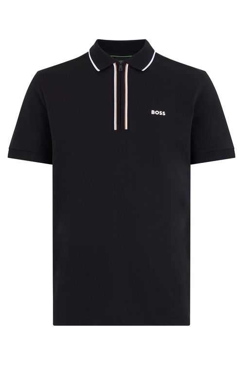 Zip-Placket Cotton Polo Shirt — Black