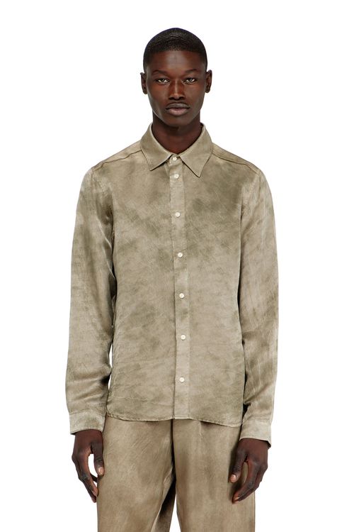 Shirt in logo-jacquard crinkled satin - Shirts - Man - Brown