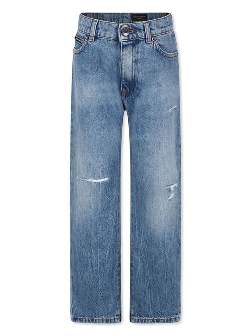 Ripped-detail straight-leg jeans - Blue
