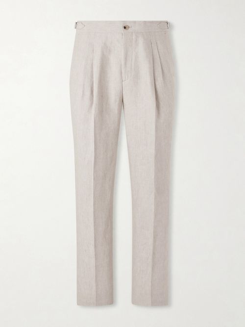 Straight-Leg Pleated Linen Trousers - Men - Neutrals