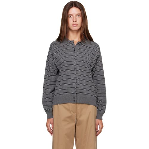 Gray Organic Cotton Striped Polo Cardigan