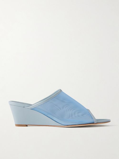 Suzanne Leather-trimmed Mesh Sandals - Light blue