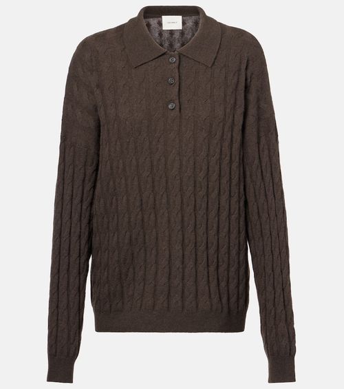 Cable-knit cashmere polo sweater