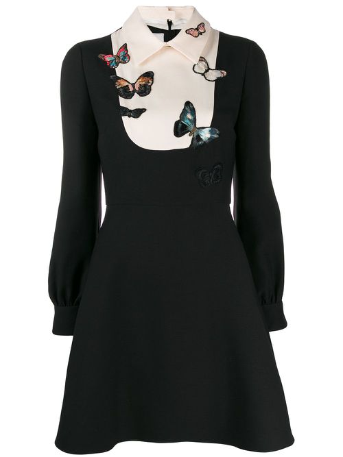 Valentino Garavani embroidered butterfly flared dress - Black