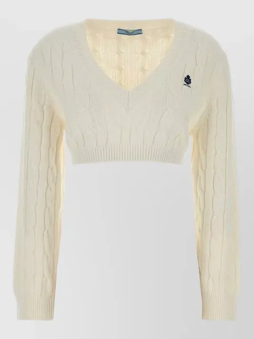 Prada - cropped cotton sweater v neck cable knit