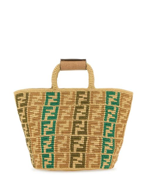FF braided raffia tote bag - Neutrals