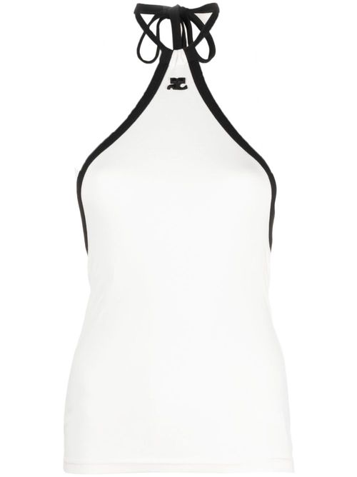 Embroidered-logo halterneck top - White