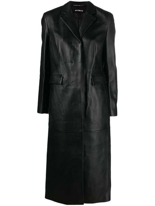 Single-breasted leather coat - Black