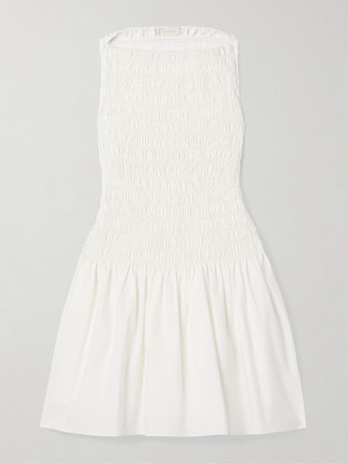 Noa Shirred Cotton-poplin Mini Dress