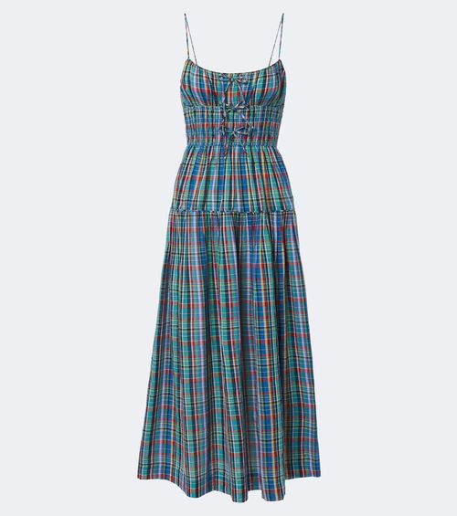 Dôen Brielle plaid cotton midi dress