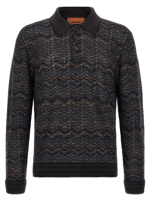 Zigzag-Knit Cashmere Blend Polo — Black