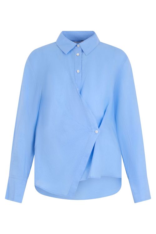 -inspired Asymmetric Crossover Button-Front Shirt with Flared Fit