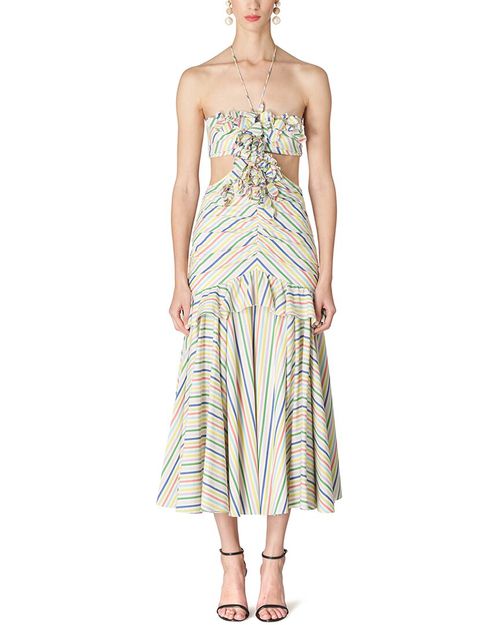 Halter Bandeau Ruffled Edge Midi Dress