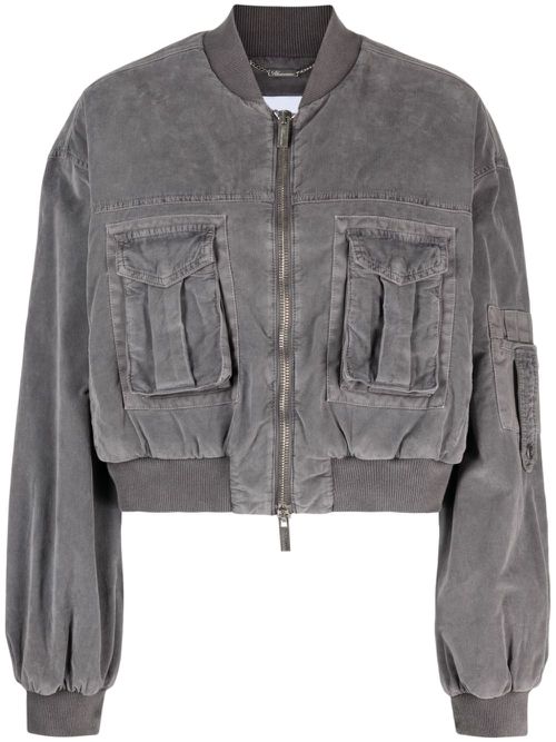 Velvet wide-sleeved bomber jacket - Grey
