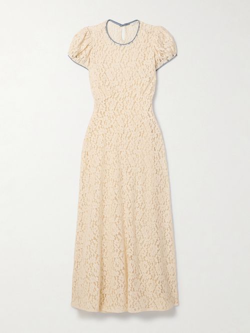 Katarina Satin-trimmed Corded Lace Midi Dress - Cream