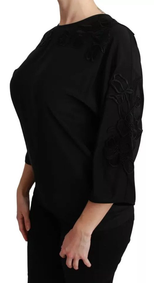 Floral Embroidered Silk Blouse — Black