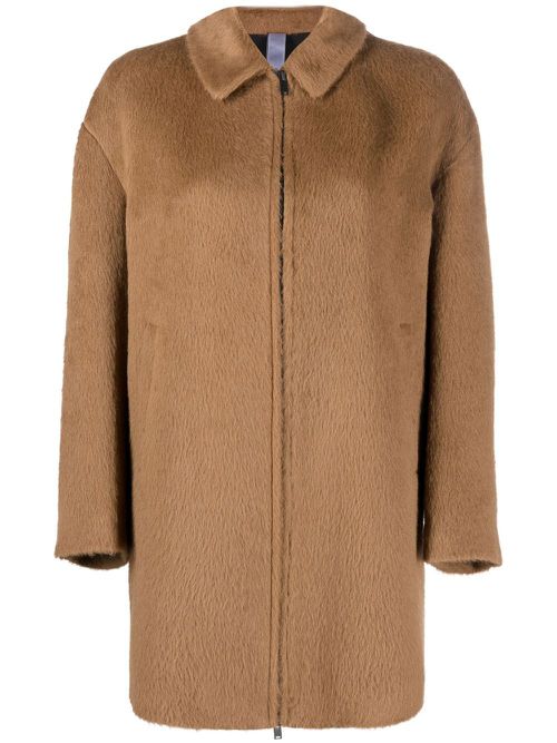 Zip-up collared coat - Brown