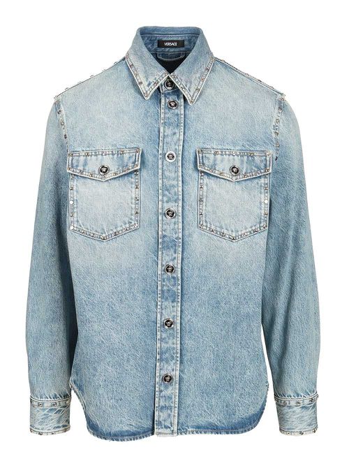 Shirt Denim Stop Denim And Studs + Stone Wash Light Blue Casual Blue