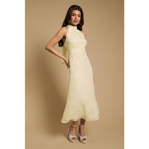 Oasis Women's Petite Plain Satin Burnout Halterneck Midi Dress in Butter