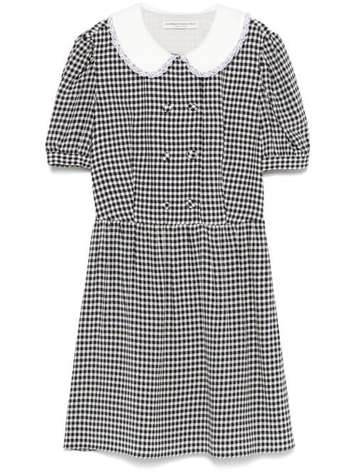 Vichy-print silk mini dress - Blue