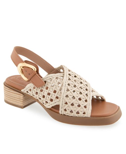 Women's Demi Block Heel Sandals - Natural Crochet Fabric