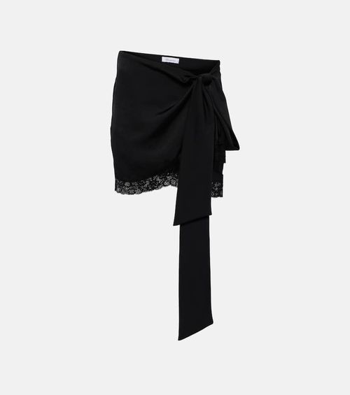 Lace-trimmed draped miniskirt