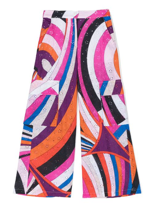 Iride-print broderie-anglaise trousers - White