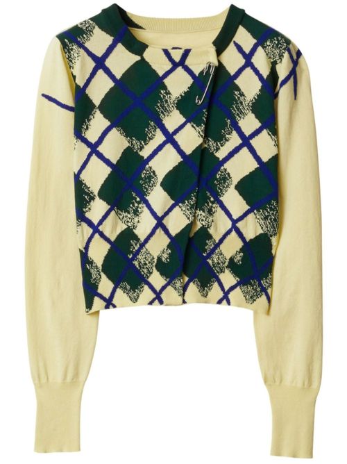 Multicolor Argyle-intarsia Cropped Cotton Jumper