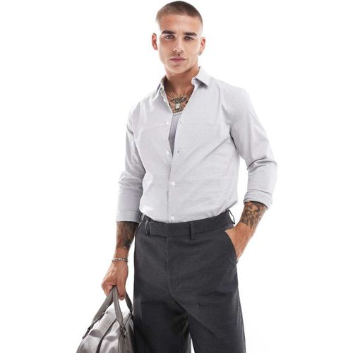 ASOS DESIGN Mens slim shirt in white and grey micro check