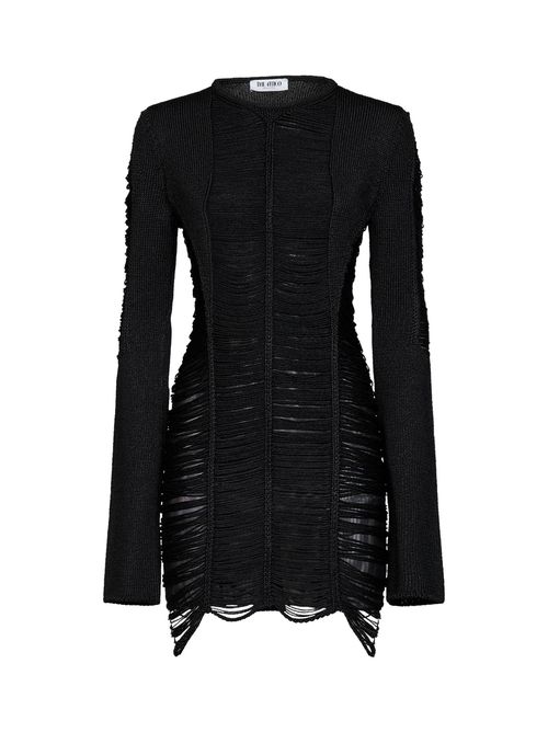 Fringe-Trim Viscose Mini Dress — Black