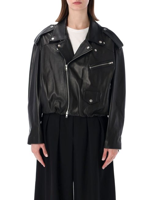 Cropped Zip-front Leather Jacket