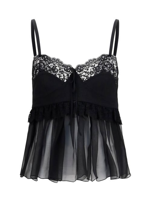 Lace-Trimmed Silk Crêpe Camisole Top — Black