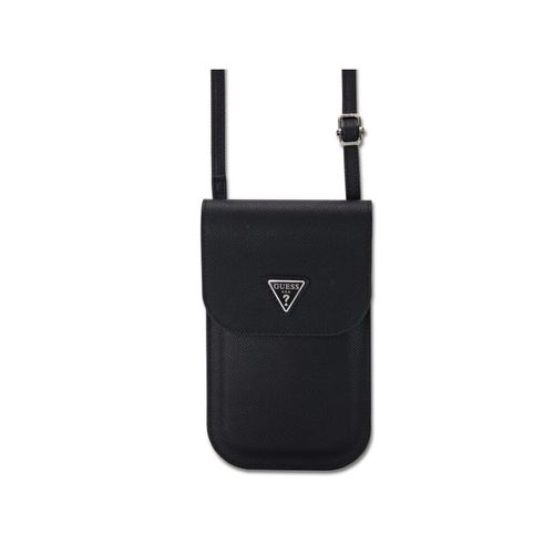 Guess PU Grained Triangle Logo Universal Phone Pouch with Strap and Card Slot Black - GUCWBPGTSPSK