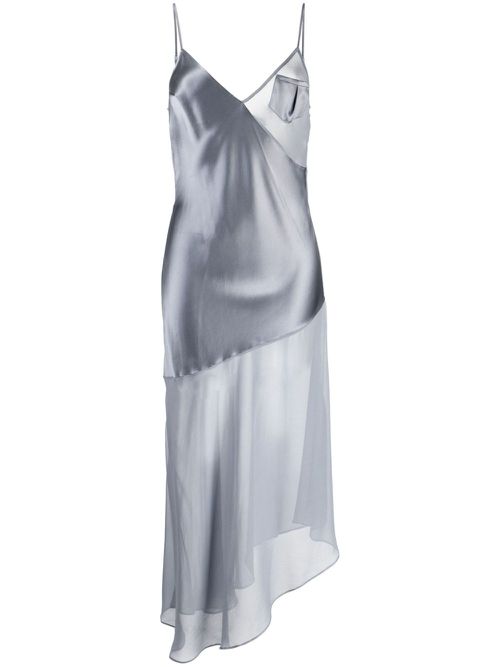 Asymmetric satin-finish slip dress - Silver