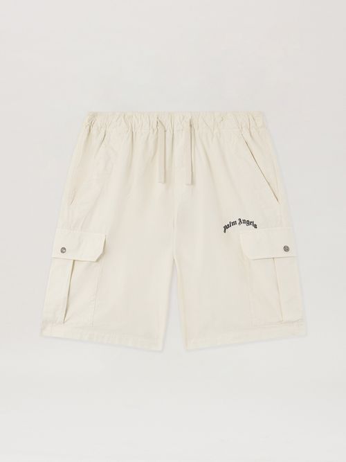 Curved Logo Loose Cargo Shorts Man  Off White Black