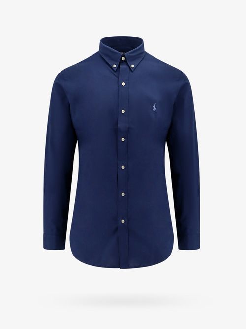Embroidered Logo Cotton Shirt — Blue