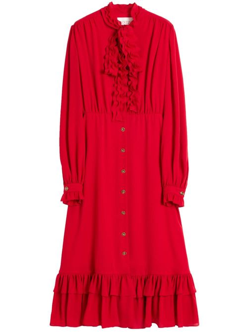 Logo-engraved buttoned maxi dress - Red