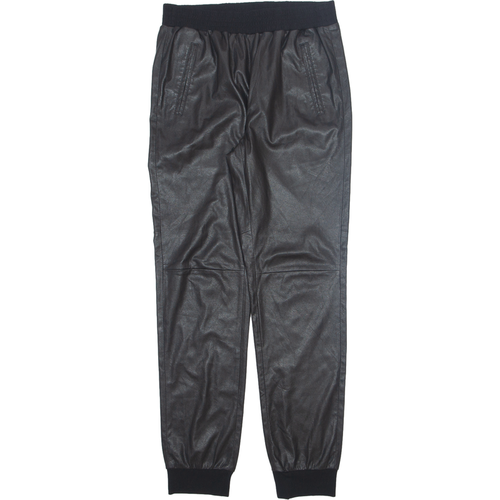 BCBG MAXAZRIA Leather Feel Trousers Black Relaxed Tapered Womens W