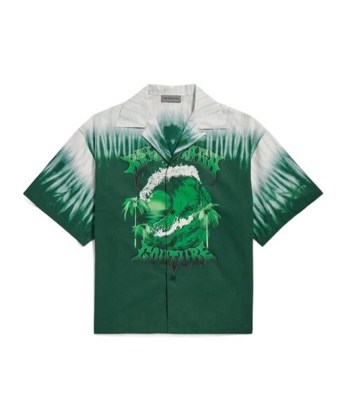 Men's Extreme Tie Dye Bowling Short Sleeve Shirt in Green/white