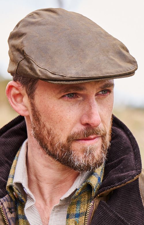 Men's Wax Flat Cap, Caramel