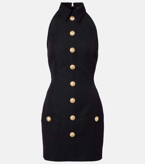 Halterneck wool grain de poudre minidress