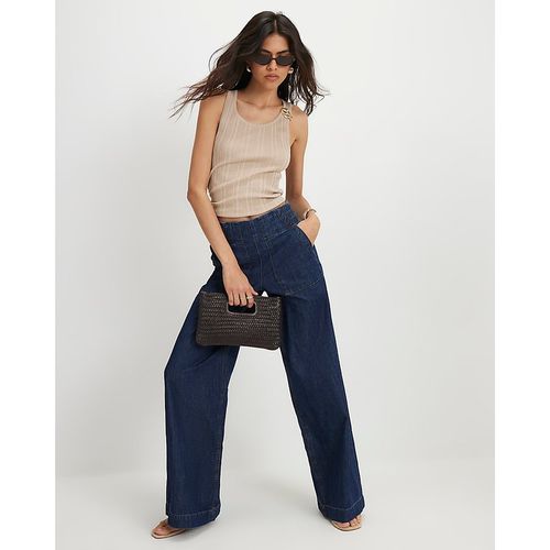 River Island Womens Wide Leg Jeans Blue Pull On Cotton - Long