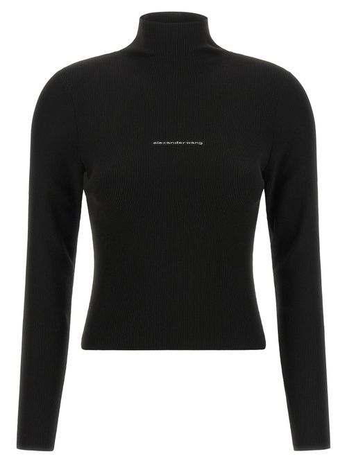 Ribbed Logo Turtleneck Sweater — Black