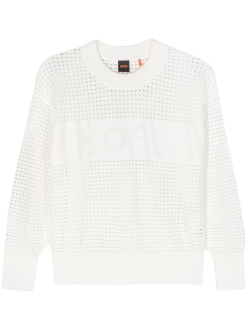 Perforated-logo open-knit jumper - White