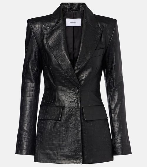 Croc-effect leather blazer