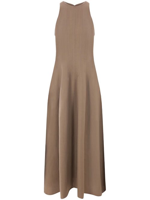 Sleeveless twill maxi dress - Brown